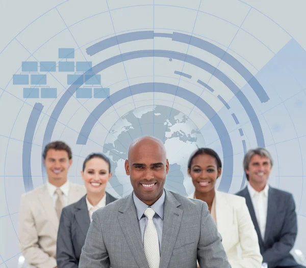 Business team with globe illustration Stock Photo