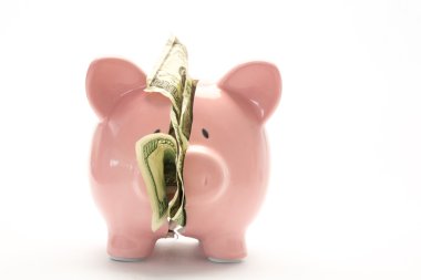 Piggy bank broken with money inside clipart