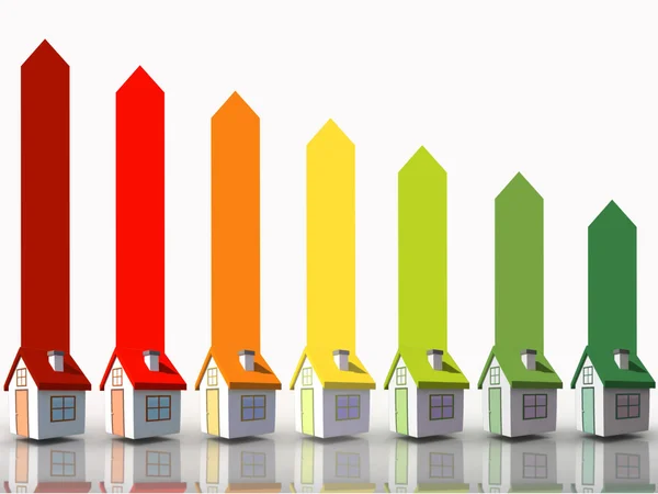 Sieben 3D-Häuser für Energieeffizienz — Stockfoto