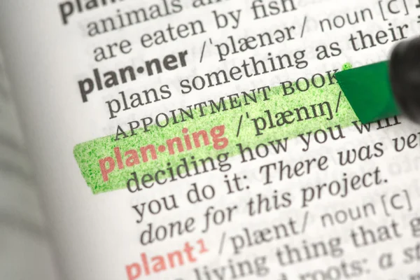 Planning definition highlighted in green — Stock Photo, Image