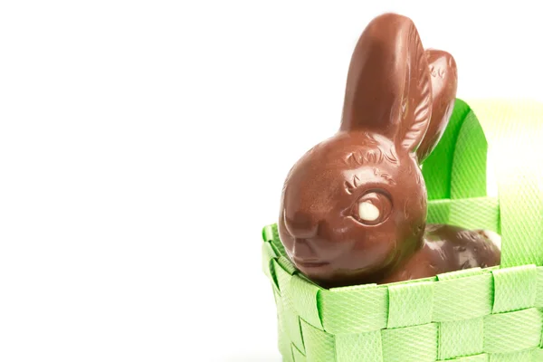 Chocolate bunny in a basket — Stock Photo, Image