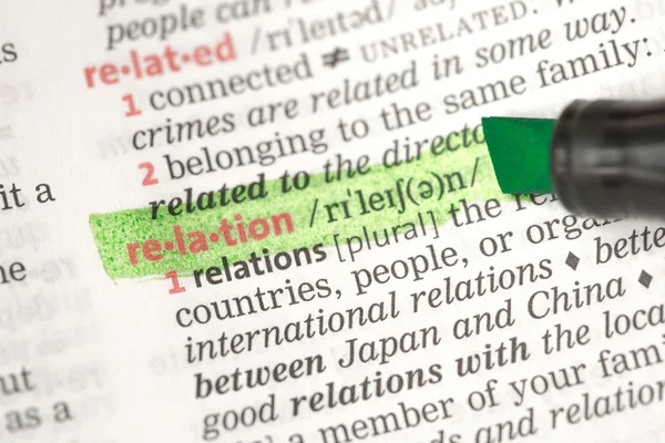 Relation definition highlighted in green — Stock Photo, Image