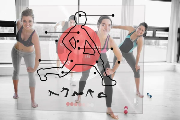 Femmes faisant de l'exercice avec démonstration d'interface rouge futuriste — Photo