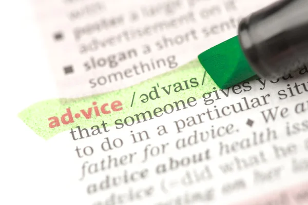 Advice definition highlighted in green — Stock Photo, Image