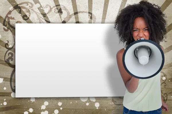 Girl with afro shouting through me — Stock Photo, Image