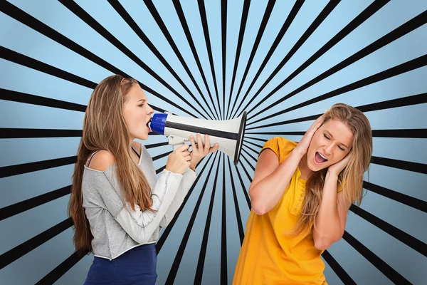 Girl shouting at another through me — Stock Photo, Image