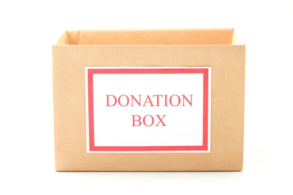 Kartong donation box på vit bakgrund — Stockfoto