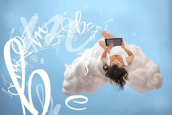 Relaxed girl connecting to cloud computing — Stock Photo, Image