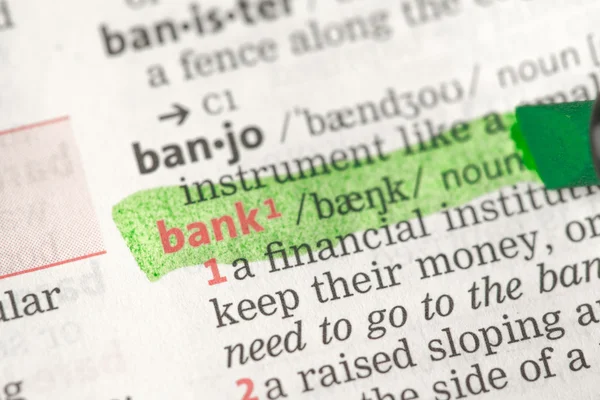 Bank definition highlighted in green — Stock Photo, Image