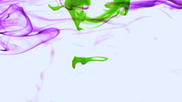 Inchiostro viola e verde vorticoso in acqua — Video Stock