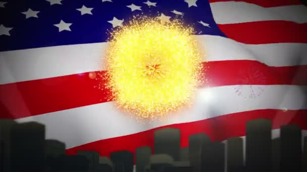 Independence day animation with city skyline — Stock Video