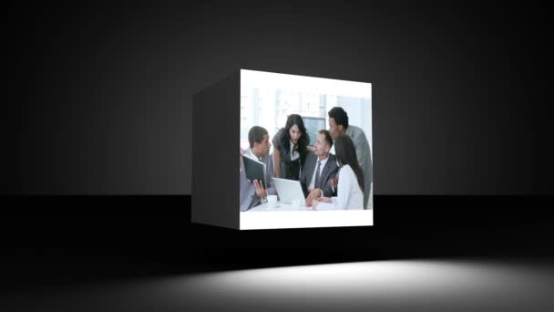 Montage van het bedrijfsleven in het kantoor met kopie ruimte — Stockvideo