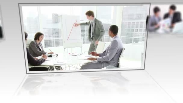 Montagem do mundo dos negócios com tela de espaço de cópia no final — Vídeo de Stock