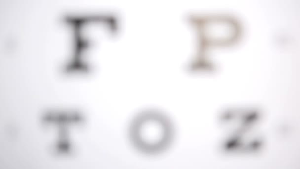 Focus on eye test letters — Stock Video