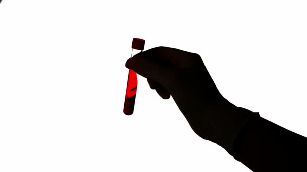 Hand shaking test tube of blood on white background — Stock Video