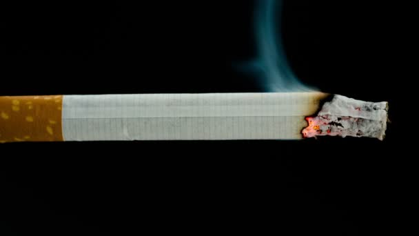 Brännande cigarett på svart bakgrund — Stockvideo