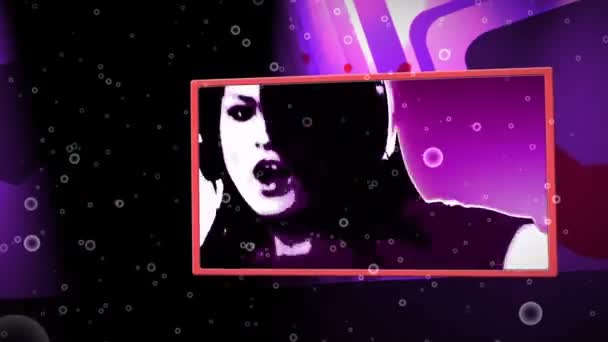 Montage van clubbing- en muziekvideo's op geanimeerde achtergrond — Stockvideo