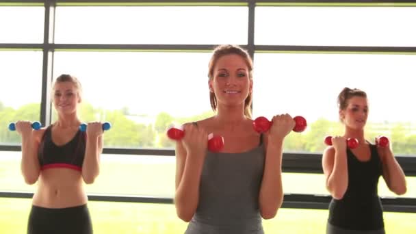 Groupe aérobie marchant avec des poids — Video