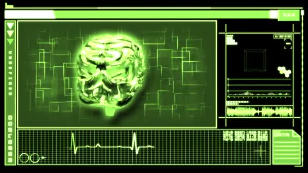 Digitales Interface mit rotierendem Gehirn — Stockvideo