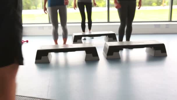 Aerobic klass med deras tränare — Stockvideo