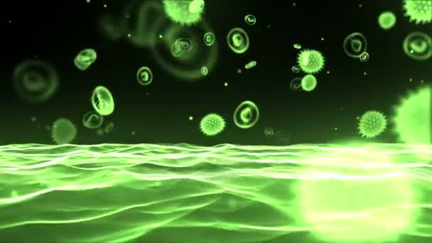 Virus verde che scorre attraverso il flusso sanguigno — Video Stock