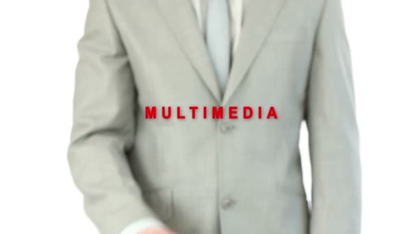 Muž holografické hry multimediální tlačítka — Stock video