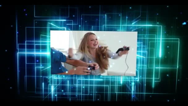 Tineri cu jocuri video video pe fundal digital — Videoclip de stoc