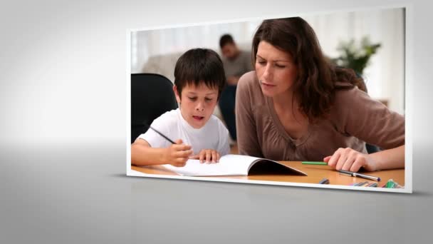 Clip de mère et d'enfant faisant leurs devoirs ensemble — Video