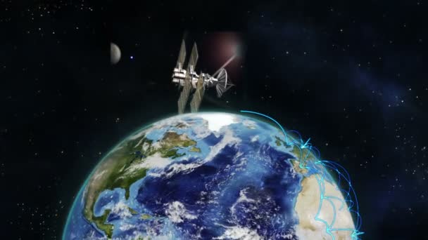 Montage van globe earth en satellieten — Stockvideo