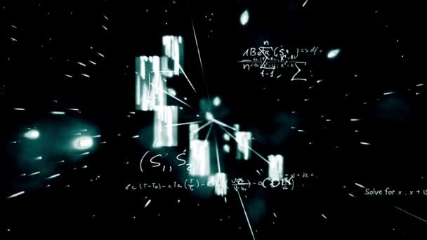 Математические уравнения, появляющиеся на галактическом фоне и увеличивающиеся в — стоковое видео