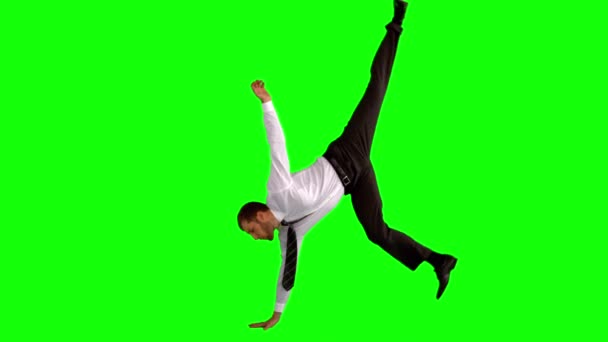 Businessman break dancing — Stock Video