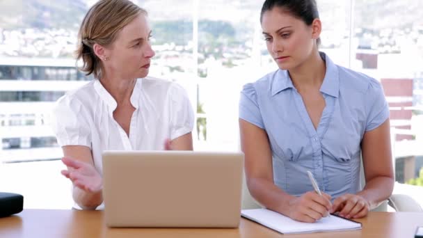 Twee vrouwelijke ondernemers samen te werken tijdens het gebruik van een laptop — Stockvideo