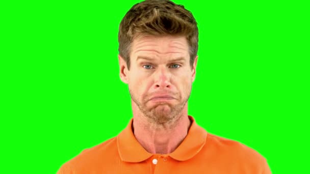 Man saying no with his head on green screen — Stock Video