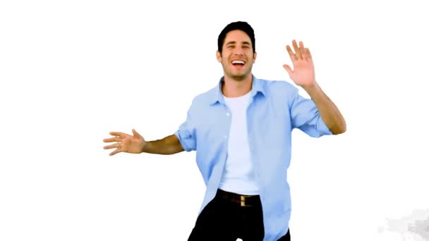 Man dancing and having fun on white background — Stock Video