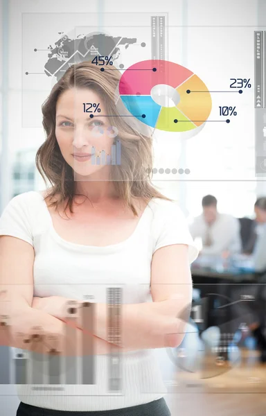 Confident businesswoman using different chart interfaces — Stock Photo, Image