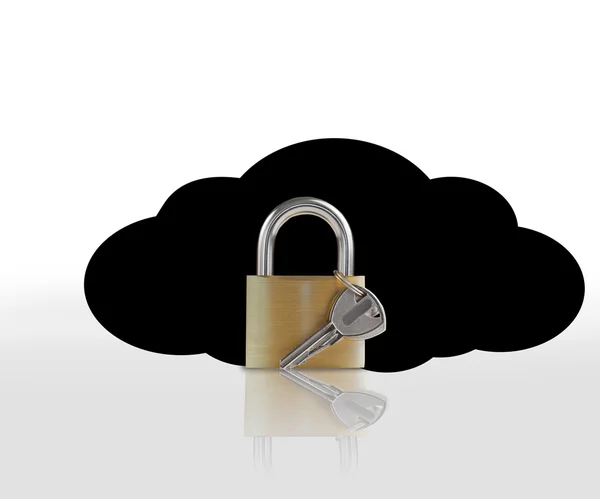 Asma kilit ve anahtarı karşı kara bulut — Stok fotoğraf