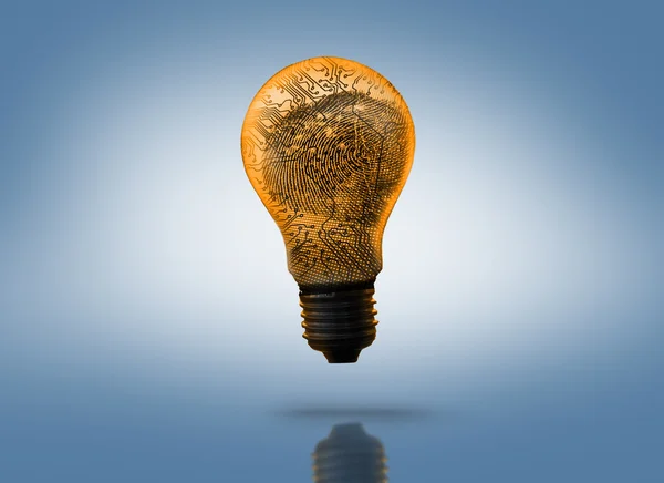 Orange circuit board light bulb — Stock Photo, Image