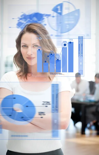 Confident businesswoman using chart interfaces — Stock Photo, Image