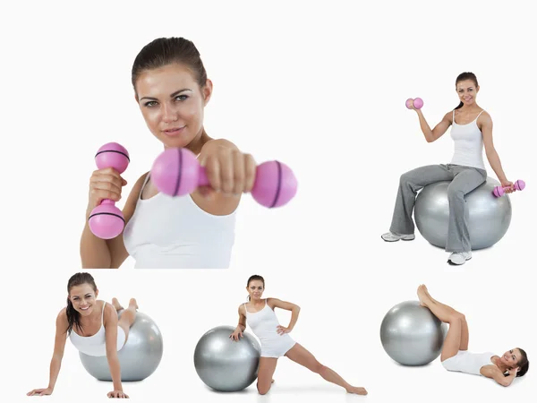 Collage of young woman doing aerobics — Stock Photo, Image