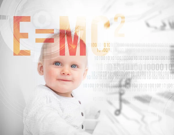 Portrait of a baby next to formula — Stock Photo, Image