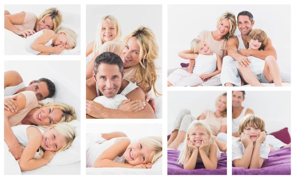 ベッドの中で家族のコラージュ — ストック写真
