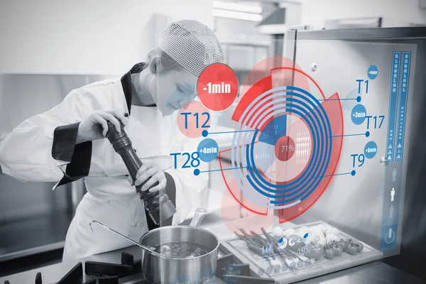 Chef cooking with futuristic interface — Stock Photo, Image