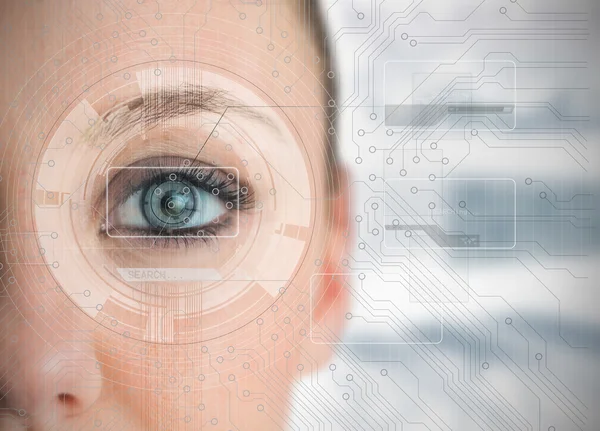 Close up of woman eye analyzing charts — Stock Photo, Image