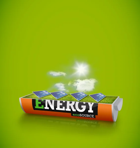 Zonnepanelen in een zonnige veld in een energiebesparing van batterij — Stockfoto