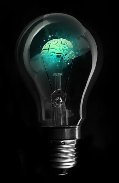 Blue brain inside light bulb — Stock Photo, Image