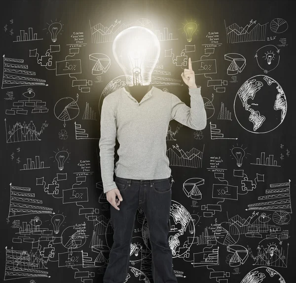 Woman with lit up light bulb for head — Stock Photo, Image