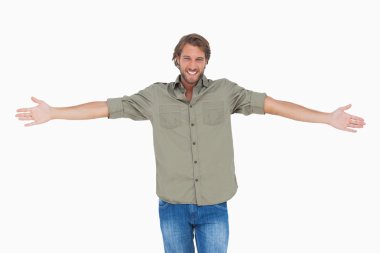 Smiling man with arms open wide clipart