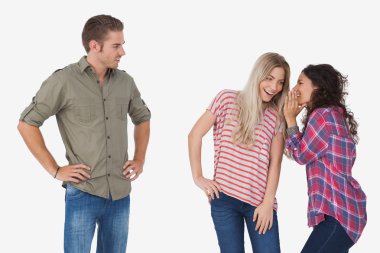 Girls whispering secrets and leaving man out clipart