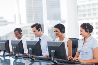 Line of call centre employees clipart