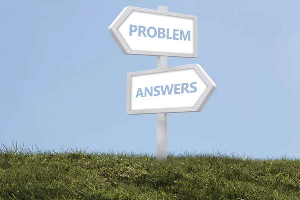 Sign posts spelling out problem and answers — Stock Photo, Image